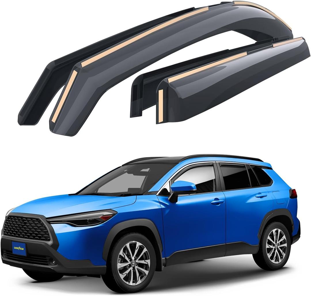 Goodyear Shatterproof in-Channel Window Deflectors Compatible with Toyota Corolla Cross 2022-2025, Rain Guards, Window Visors for Cars, Vent Deflector, Car Accessories, 4 pcs - GY007895 (For Corolla Cross 22-25)