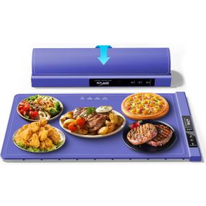 Warming Mat for Food,Full Surface Fast Heating,Roll Up Portable Food Warming Mat,6 Temperature Settings,Silicone Food Warmer with Longer Power Cord for Party,Buffets,Gathering,Holidays-25x16inch (Ocean Blue)