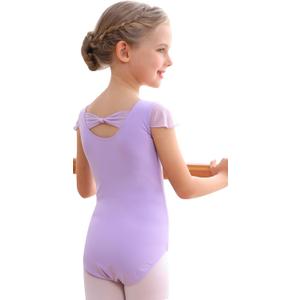 MdnMd Girls Leotard for Ballet Dance Gymnastics Toddler Kids Outfits With Bow Back Ruffle Sleeve (4-6 Years, Purple)