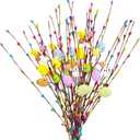 33pcs Artificial Spring Floral Stems Spray Vine with Pastel Eggs and Berries - Table Centerpiece Twig Branches for Baby Shower Birthday Party Floral - Home Centerpiece Wreath Decoration