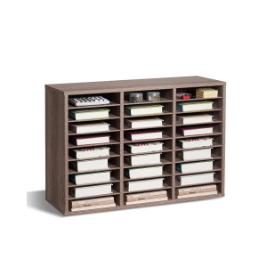 VEVOR Literature Organizer, 27 Compartments Office Mailbox with Removable Shelves, Wood Mailbox Sorter Particle Board Office Home Classroom Storage, File Sorter for File, Document, Paper, Black-Grey