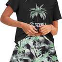 Ekouaer Women's Pajama Sets 2 Piece Lounge Sets Summer Pj Sets Cute Graphic Floral Tees and Shorts with Pockets (Large)