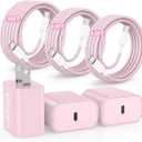 20W USB C Fast Charging for iPhone 17 Air/16/15 Pro Max, 3Pack Colorful Mixed Charger Block with Braided Long USB C to C Cables (6/6/10ft) Compatible with iPhone16/15 Pro/15 Plus/iPad Pro (Pink)