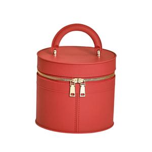 Waterproof TPE Travel Makeup Bag – Large Capacity Cosmetic Organizer with Handle, White Round Toiletry Bag for Women’s Skincare & Beauty Essentials Red