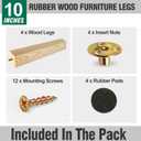FoDau770 5/16"-18 Bolts Square Furniture Legs 10 Inch, Ash Wood Legs for Furniture Set of 4, Mid Century Modern Feet Wood Replacement Parts for Cabinet Sofa Dresser Chair Ottoman Table