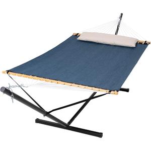 SUNCREAT Hammocks for Outside with Stand, Quick Dry Two Person Hammock with Head Pillow, 450 lbs Capacity, Navy