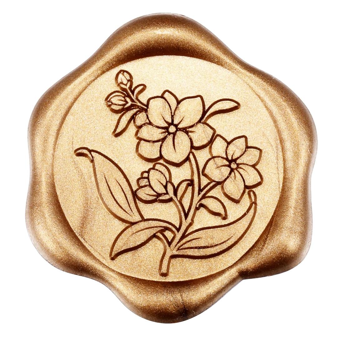 Yoption Orchid Flowers Wax Seal Stickers, 50 Pack Antique Gold Wax Seal Stickers Self Adhesive Envelope Seals for Wedding Party Birthday Christmas Invitations