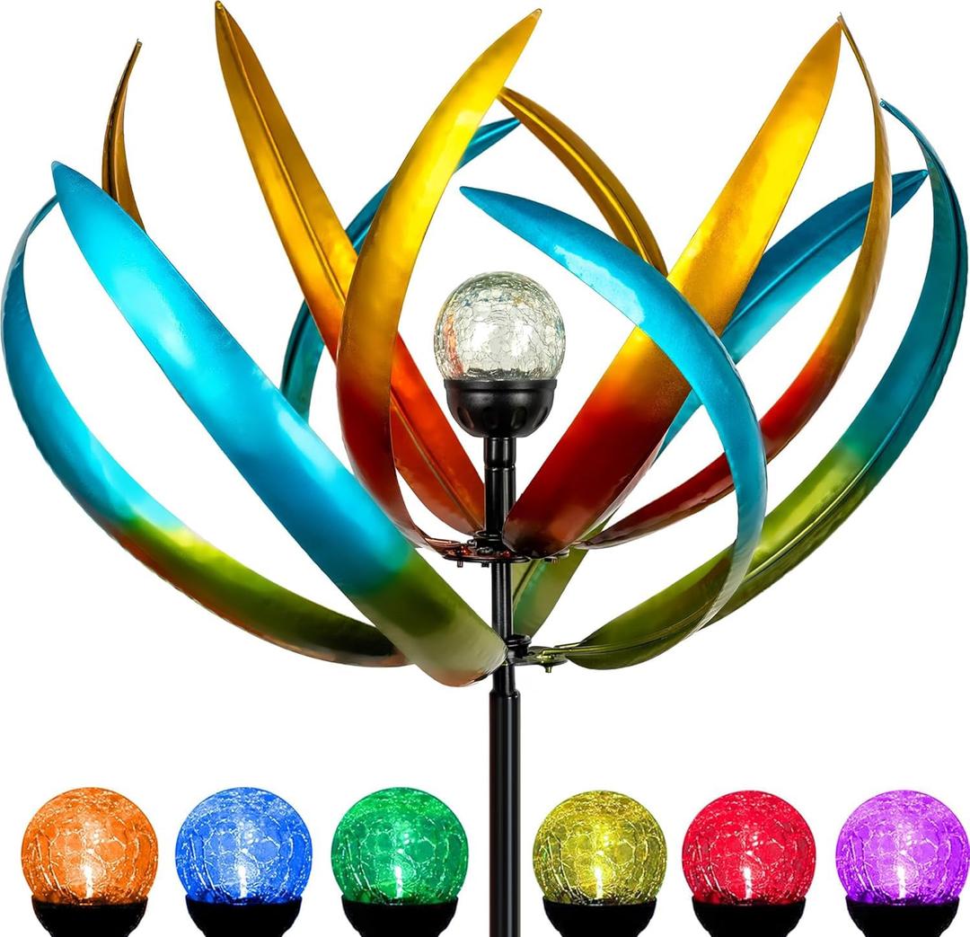 Solar Wind Spinner Outdoor Metal - Large Kinetic Garden Wind Spinners with Solar LED Lights, Waterproof Butterfly Yard Art Sculptures & Spinners for Patio, Lawn, Pathway, Backyard
