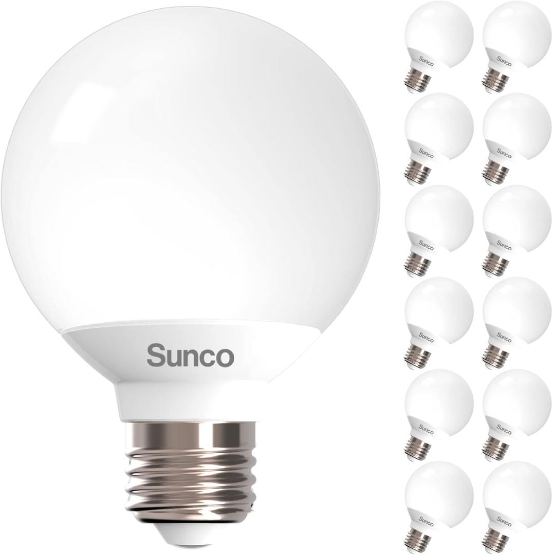Sunco 12 Pack G25 LED Light Bulbs, Vanity Globe Bathroom Light Bulb, 450 LM, 5000K Daylight, 6W (40W Equivalent), Dimmable Mirror Vanity Decorative Bulb, E26 Base UL