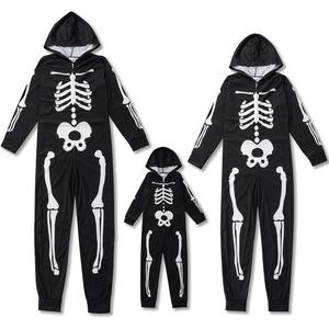 Family Halloween Skeleton Pajamas Funny Zipper Hooded Jumpsuit Matching Family Pjs Sleepwear (4-5T, Kid)