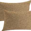 Shrahala Imitation Yellow Linen Texture Jute Pattern Decorative Throw Pillow Cover, Jute Woven Texture Lumbar Pillowcase Blended Double-Sided No Inserts for Bedroom Living Room Set of 2 (12 x 20 in)