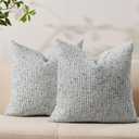 Decorative Couch Throw Pillow Covers 18x18 Set of 2 Blue Striped Soft Wool Pillow Covers Neutral Textured Boho Cushion Covers for Modern Farmhouse Sofa Bedroom Living Room Decor SY012-C18
