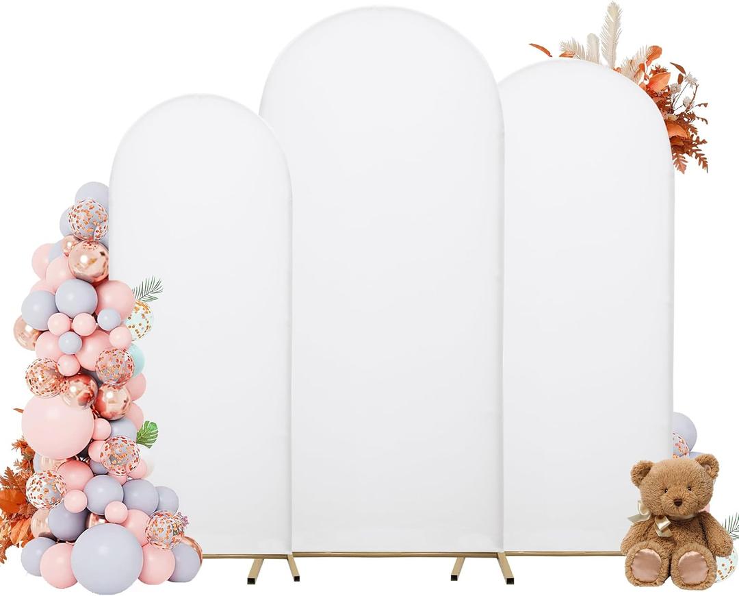 Arch Covers,Arch Backdrop Stand Fitted Cover for Wedding Birthday Party Ceremony Banquet Decoration(7.2FT&6.6FT&6FT,White,Cover Only)