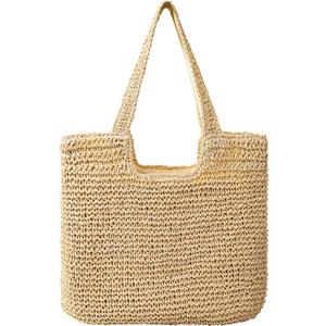 Pleneal Straw Beach Bags for Women - Women Beach Handmade Woven Tote Bag, Summer Mesh Hollow Shoulder Bag for Holiday