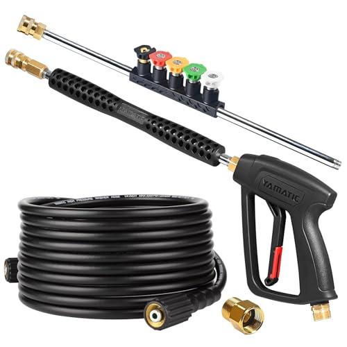 YAMATIC Pressure Washer Gun and Hose Kit, 25 FT Kink Resistant Power Washer Hose and Wand with Nozzle Holder, M22-14mm & M22-15mm Fitting Replacement for Ryobi, Simpson, Craftsman, 4000 PSI