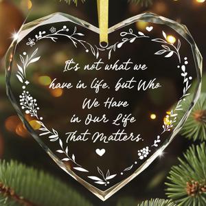 FLYAB Friends Christmas Ornaments Friend Gifts for Women - Heart Glass Friendship Ornament with Ready Gift-Box for Christmas Tree Decorations Keepsake Gifts for Best Friend Besties Family (A01)