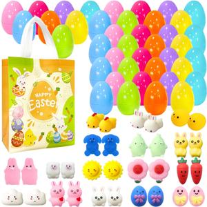 32Pcs Easter Surprise Eggs with Cute Mochi Squishy Toys Premium for Easter Theme Party Favors, Supplies for Easter Egg Hunt, Basket Stuffers/Fillers, Classroom Prize Supplies Toddler Boys Girls