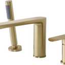 PHASAT Bathtub Faucet Brushed Gold,Tub Filler Faucet Deck Mounted,Solid Brass Tub Faucet 3 Holes Single Handle With Handheld Shower,PU5J09