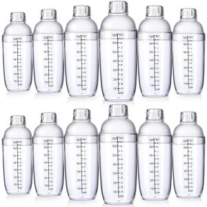 Lallisa 12 Pcs Plastic Cocktail Shaker Drink Mixer with Scales and Strainer Top Clear Shaker Cup with Measurement Plastic Bar Mixing Tool for Tea Coffee Bubble Tea Milk(700 Cc/ 24 oz)