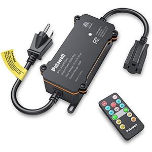 Dimmer for Outdoor String Lights – 600W Outdoor Dimmer Light Switch Plug with 100FT Remote, Dusk-to-Dawn Timer & Memory, IP65 Waterproof Dimmer Switches for Led Lights, Indoor & Patio Lamps