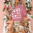 Teacher Shirts for Women-Hello Kindergarten Teacher Short Sleeves Teaching Life Shirt Rainbow Heart Tee Tops (Pink, L)
