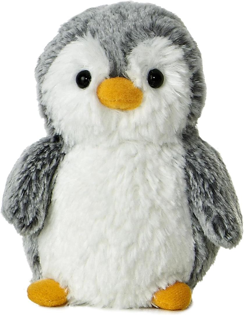 Aurora Playful Pompom Penguin Mini Stuffed Animal - Vibrant Companions for Warm Cuddles - Perfect for Adults, Kids, and Birthdays - Gray 6 Inches