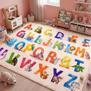 Amylove 8 x 10 ft Large Alphabet Classroom Rug, ABC Learning Rug, Educational Animal Play Carpet for Preschool, Kindergarten, Daycare, Nursery, Kids Playroom Elementary, A-Z Letters, Early Literacy