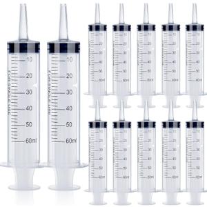12Pack 60ml Syringe for Liquid - Large Plastic Syringes Without Needle for Jello Food Thick Liquids and Irrigation Water, Lip Gloss Filling, Feeding Dogs Meds, Measuring ( 12 Pack 60 ml / cc )
