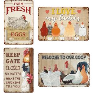 Chicken Signs - Coop Funny Outdoor Chicken Decor Bundle 4 Pieces Chicken Farmhouse Wall Decor Garage Retro Home Bar Table For Bar Sign 8X12 Inch