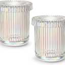 2 Pack Qtip Holder - Apothecary Jars with Lids, Bathroom Organizers and Storage Canister for Cotton Balls,Swabs,Floss Picks,Hair Ties,Clear Glass Vintage Bathroom Decor Jar Set (Iridescent)