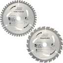 5-1/2" (5/8" Arbor) Circular Saw Blades 48Tooth+24Tooth, Heavy Duty Combo Pack Carbide TCT Fine Cut Fine Finish Crosscut Framing Ripping Wood Plywood MDF Plastic Veneer Lumber Laminate