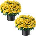 Juxdp 2 Set of Artificial Rose Topiary Trees - Faux Silk Flower Potted Plant, UV Resistant Fake Outdoor Rose Bush for Front Door, Farmhouse, Porch, Garden Decor (Yellow)