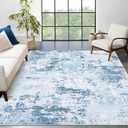 9x12 Modern Abstract Accent Rug for Living Room Stain Resistant Non Slip Low Pile Accent Bedroom Rug Indoor Floor Cover for Office Home Decor, Blue