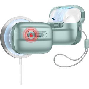 ESR for AirPods Pro Case (2023/2022/2019, 2nd/1st Gen), Compatible with Airpods Pro 2 (USBC/Lightning Cable), MagSafe Ready, Magnetic Lid Lock, Full Drop Protection Cover with Lanyard, Green