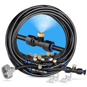 homenote Misting Cooling System 75FT(23M) Pre-Assembled Kit with 28 Brass Nozzles & 3/4" Brass Adapter, Outdoor Mister for Patio, Backyard, Pergola & Greenhouse