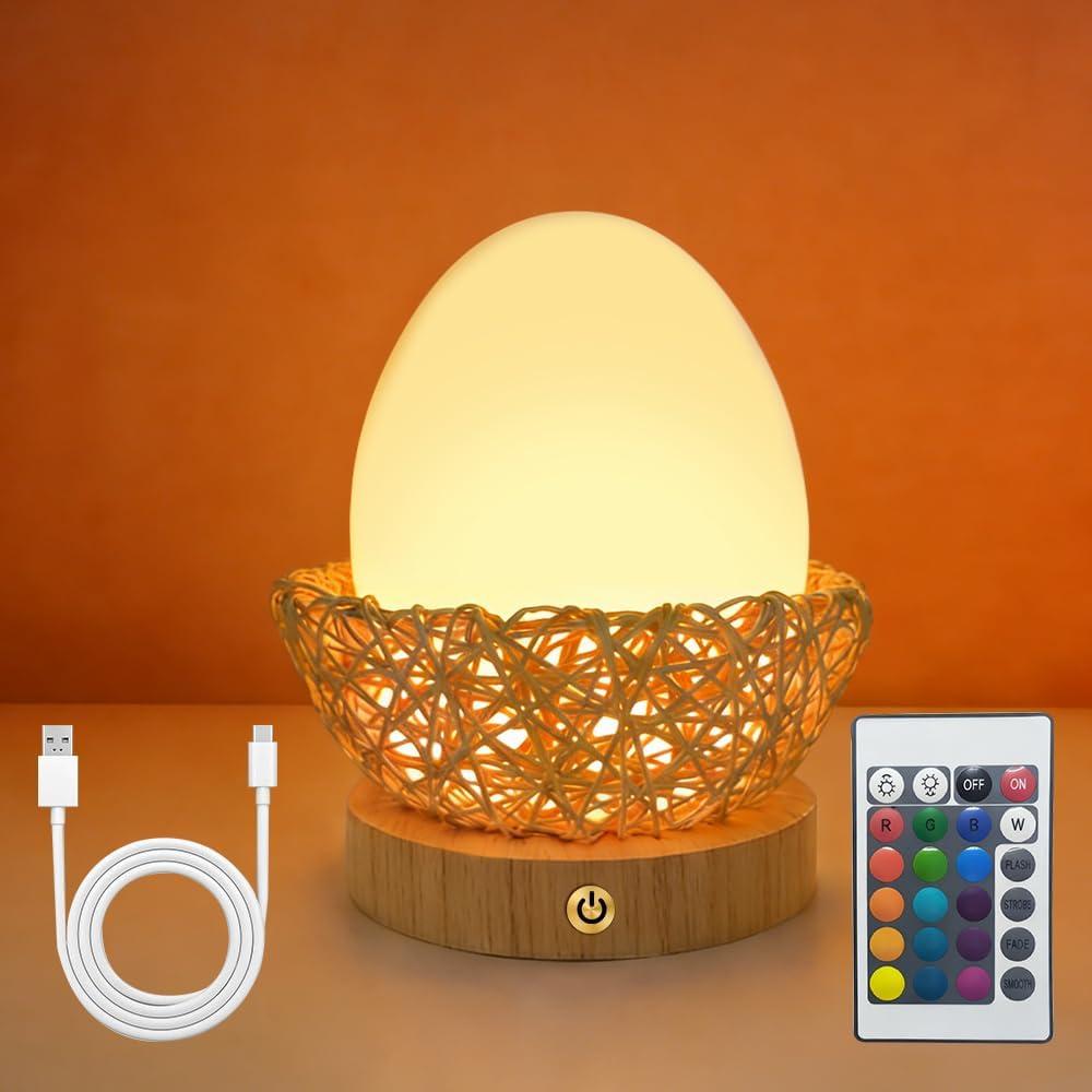 Egg Night Light for Kids,Rechargeable Bedside Lamp Remote & Touch Control Portable Nursery Night Light with 16 Colors Changing Mode for Baby Kids Nursery Bedroom Camping, Easter Christmas Themed Gifts