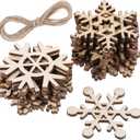 Hestya 50 Pieces Wooden Snowflake Crafts Ornaments Unfinished DIY Wood Snowflake Cutouts Christmas Tree Hanging Crafts Ornaments with Strings for DIY Christmas Decorations (10 cm,Natural Color)