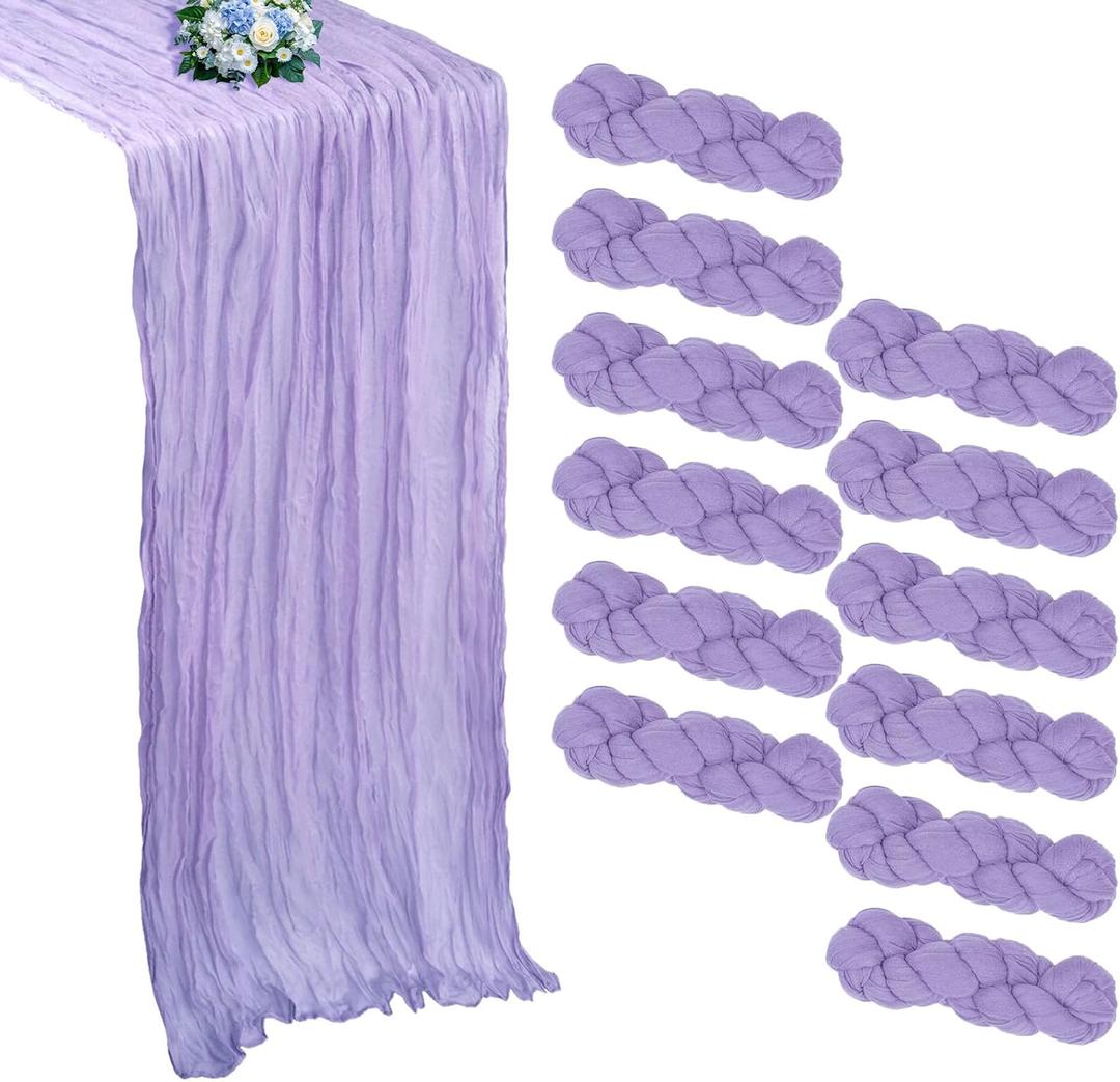 12 Pack Lavender Purple Cheesecloth Table Runner 10FT Boho Cheese Cloths Gauze Fabric Table Runners 120 Inch Rustic Sheer for Valentines Day Wedding Party Baby Shower Home Decorations