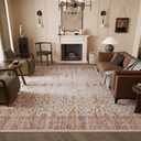 Vintage 8x10 Washable Area Rug, Low-Profile Large Area Rug with Non-Slip Backing & Durable Edge Binding, Pet-Friendly Carpet, Large Rug for Living Room, Bedroom, Dinning Room (Autumn Speckle/Orange)