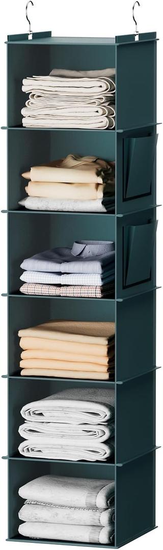 YOUDENOVA Hanging Closet Organizer, 6-Shelf Closet Hanging Storage Shelves, Green
