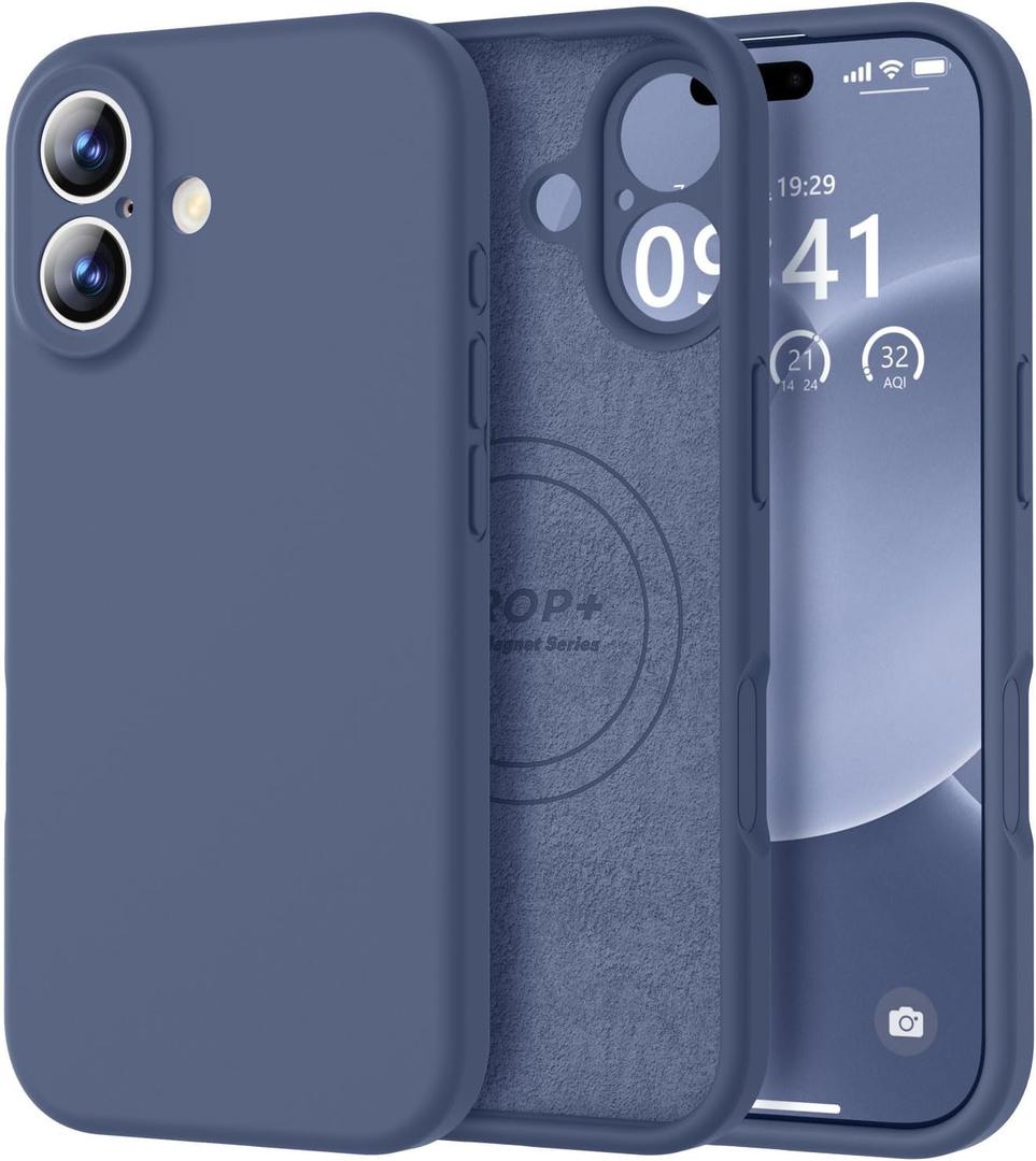 Vooii Magnetic for iPhone 17 Case, Compatible with Magsafe (Premium Liquid Silicone) (Integrated Camera Control Button) Full Body Protective Anti-Scratch Microfiber Lining 6.3", Navy Blue