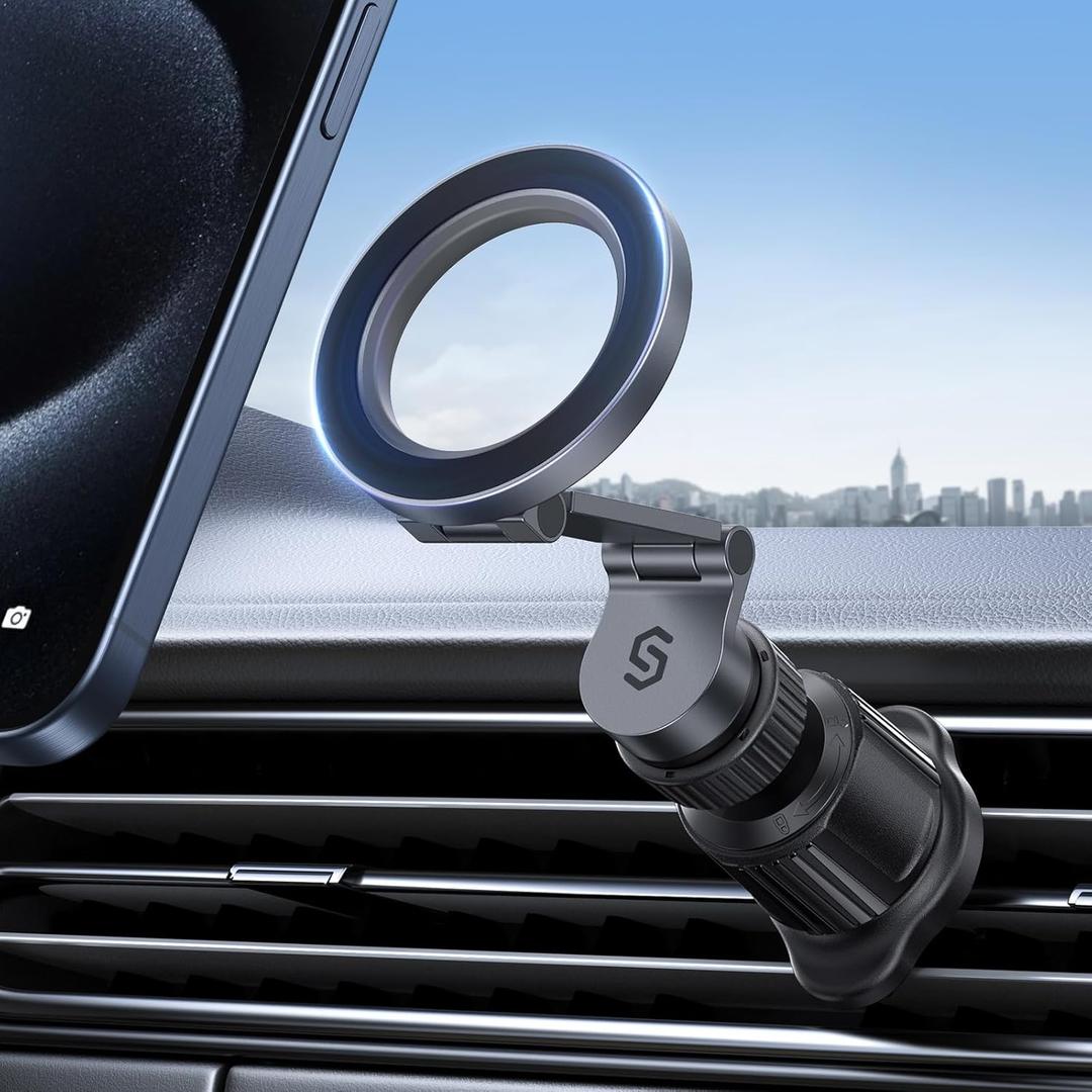 SYNCWIRE for Magsafe Car Mount Vent - Magnetic Phone Holder for Car [3D Long Arm | Flexible Rotation | Strong Magnets] Air Vent Car Phone Mount for iPhone 16 15 14 13 12 Pro Max Plus Mini Mag Safe (Space Gray)