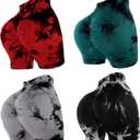 4 Piece Women Workout Shorts Tie Dye High Waist Butt Lift Shorts Tight Women Workout Gym Yoga Sports Shorts (X-Large, Tie Dye Gray, Tie Dye Red, Tie Dye Green, Tie Dye Black)