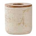 Natural Travertine Textures Beige Mini Trash Can with Bamboo Lid,Small Countertop Trash Can for Bathroom, Kitchen, Vanity, Desk Trash Can,Table Top Mini Garbage Can for Dining Room, Tiny Waste Basket