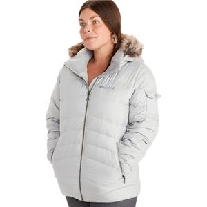 MARMOT Women's Ithaca Jacket - 700-Fill Down-Insulated, Water-Resistant Coat with Zip-Off Hood and Removable Fur Ruff (Glacier Grey), Small