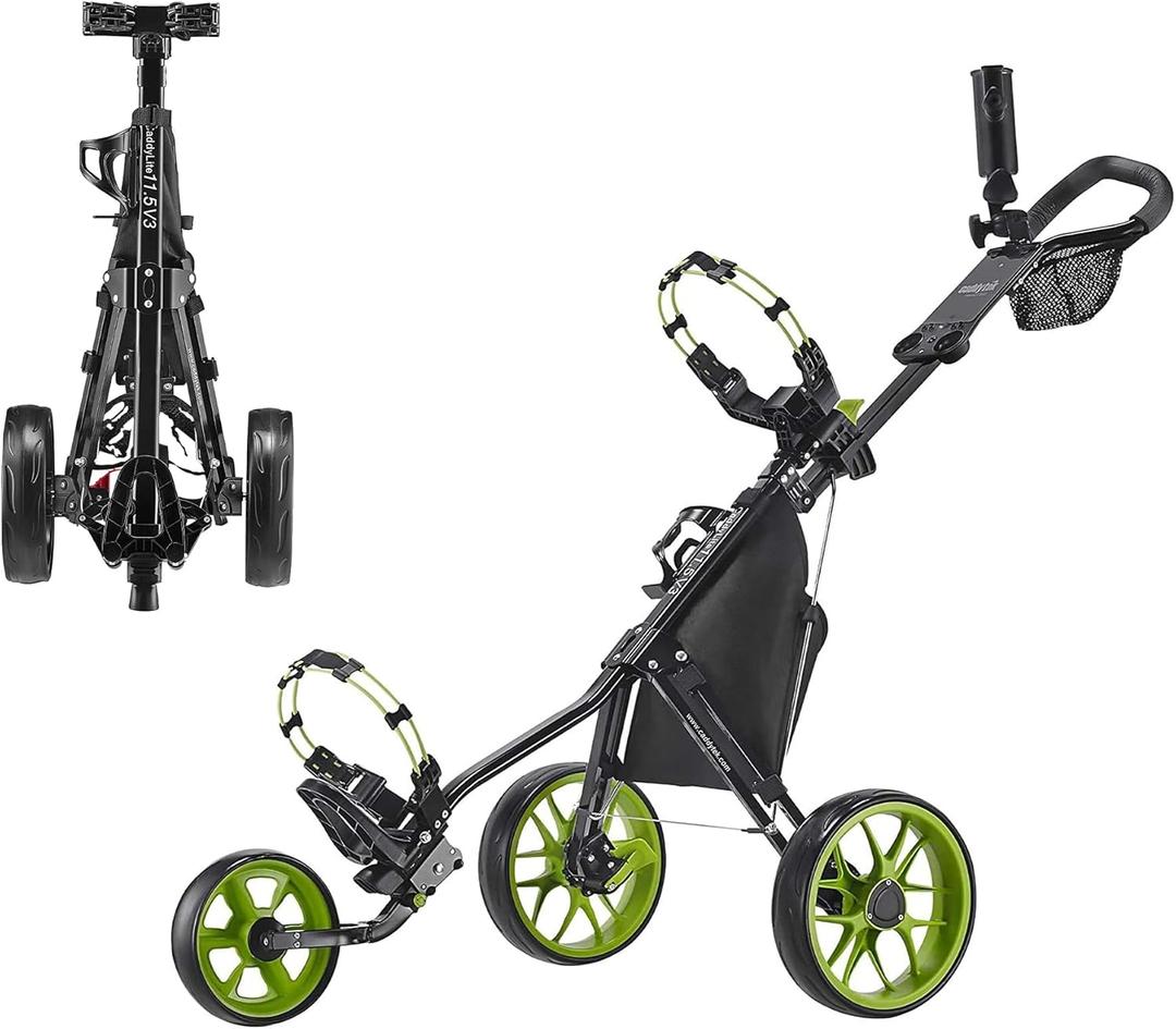 CaddyTek CaddyLite 11.5 Version 3 Golf Push Cart  3-Wheel, SuperLite Deluxe, Lightweight, Easy to Fold, Compact & Portable (Black/Lime)