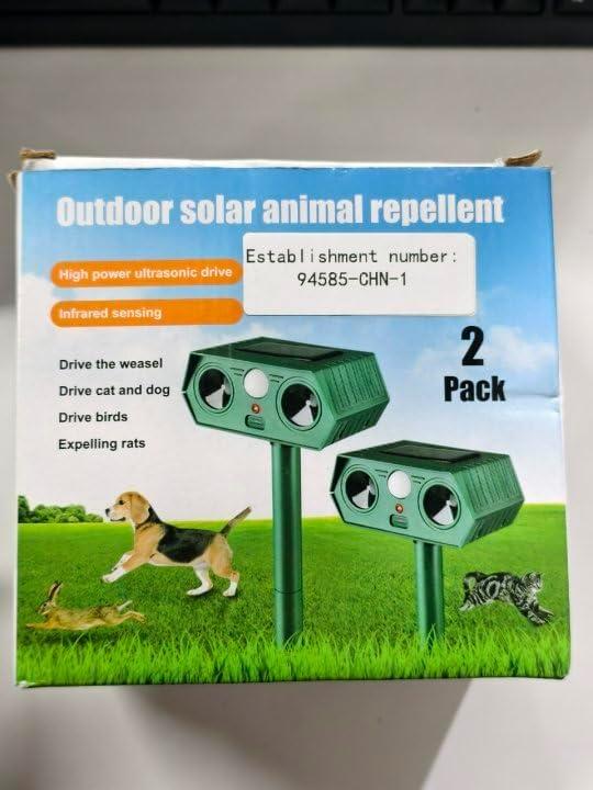 1 Pack Solar Ultrasonic Animal Repellent Outdoor, Cat Repeller Outdoor Deer Repellent Devices Motion Detection with Motion Sensor for Yard