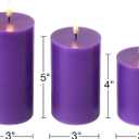 Purple Flameless Pillar Candles with Remote Set of 3