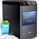 Nugget Ice Makers Countertop for Home Kitchen 37LBS, Pebble Counter Top Ice Machine, Mini Small Ice Maker,Portable Sonic Chewable Pellet Soft Icemaker, LED Maquina de Hielo Tabletop Self Cleaning (Stainless Black)