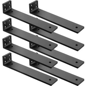 Floating Shelf Brackets 12 inch, Heavy Duty Wall Shelf Bracket 8 Pack for Shelves Support, Hidden Metal L Brackets with Mounting Hardware (1/5'' Thick)